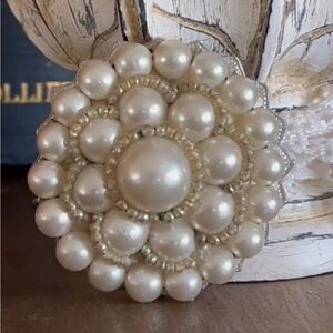 Vintage Wreath Pin Faux Pearls and Beads, Elegant Pearl Brooch